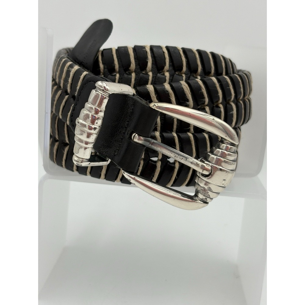 Vintage Tommy Bahama Black Braided Leather Belt Size 40 - Made in Spain with Cor